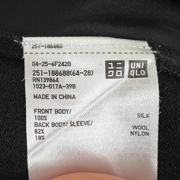 Carine Roitfeld Uniqlo Black Mixed Media Silk Wool Embroidered Long Sleeve Top S - Picture 9 of 10